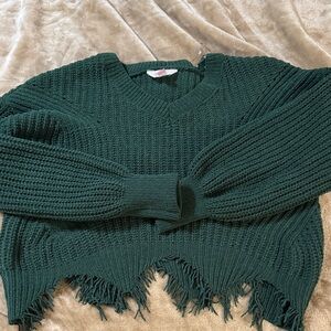 Green Knit Fringe Sweater